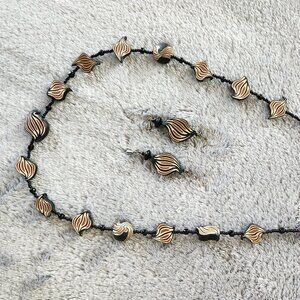 Vintage African Themed Plastic Bead 24" Necklace With Matching Earrings